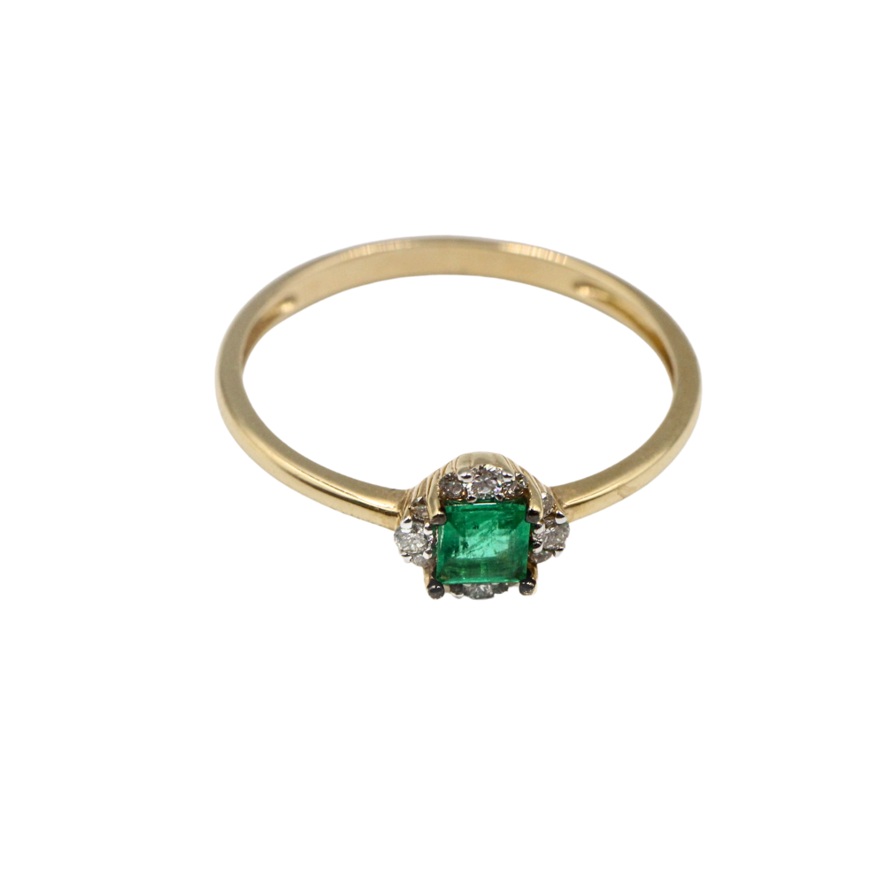 ANILLO ESMERALDA Y DIAMANTES ORO 14K