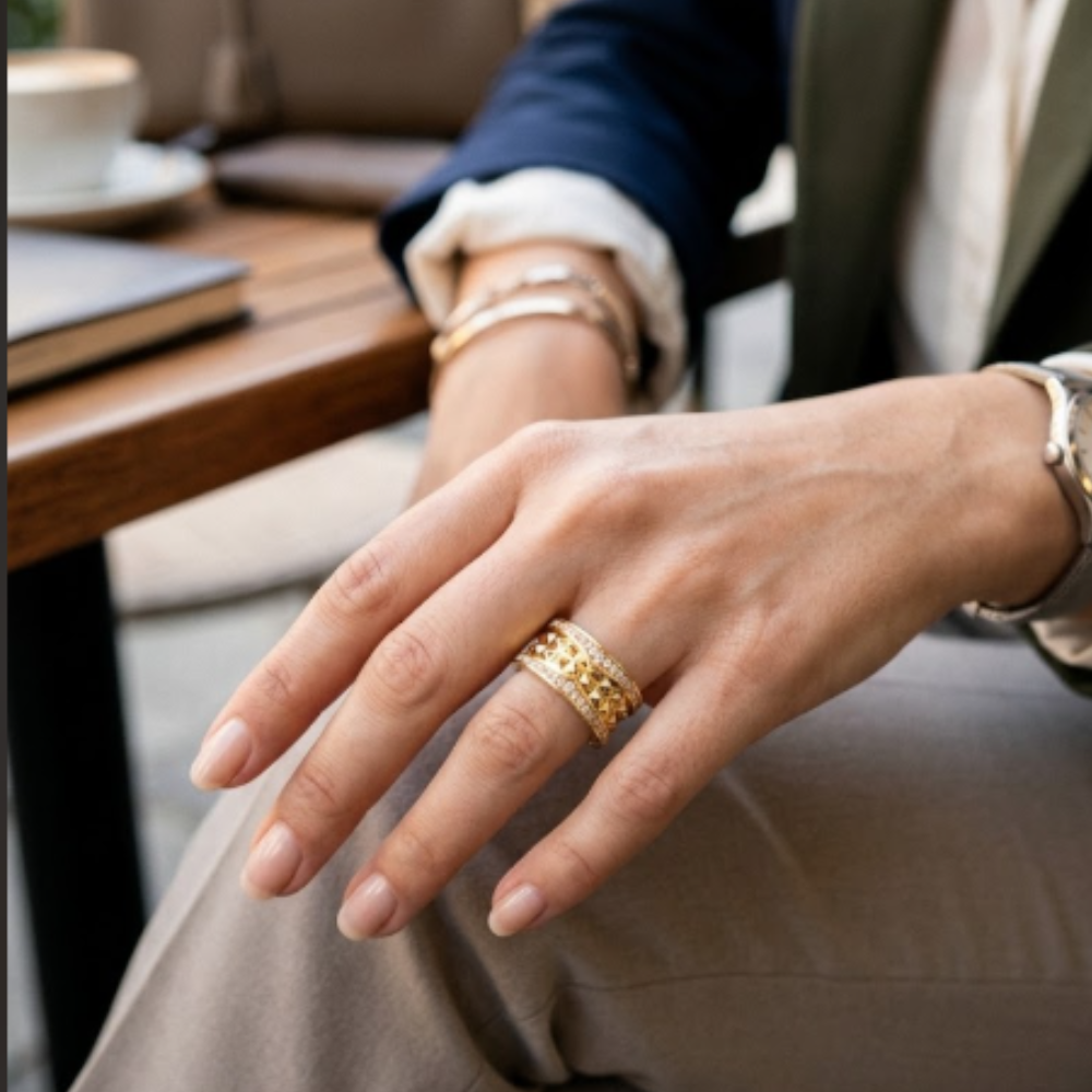 ANILLO CON PIEDRA ZIRCONIA MARCA DE DISEÑADOR ORO 14K