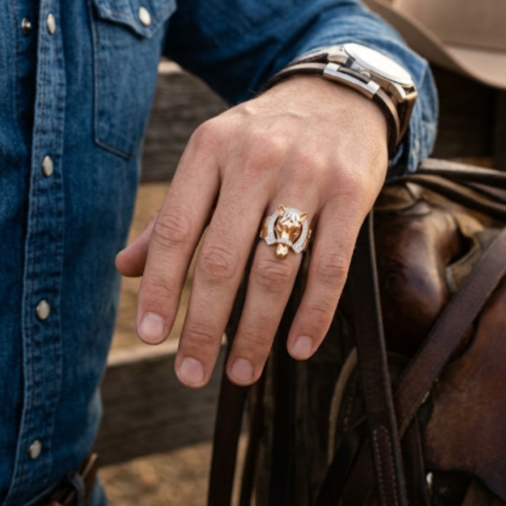 ANILLO DE CABALLO PIEDRA ZIRCONIA ORO 14K