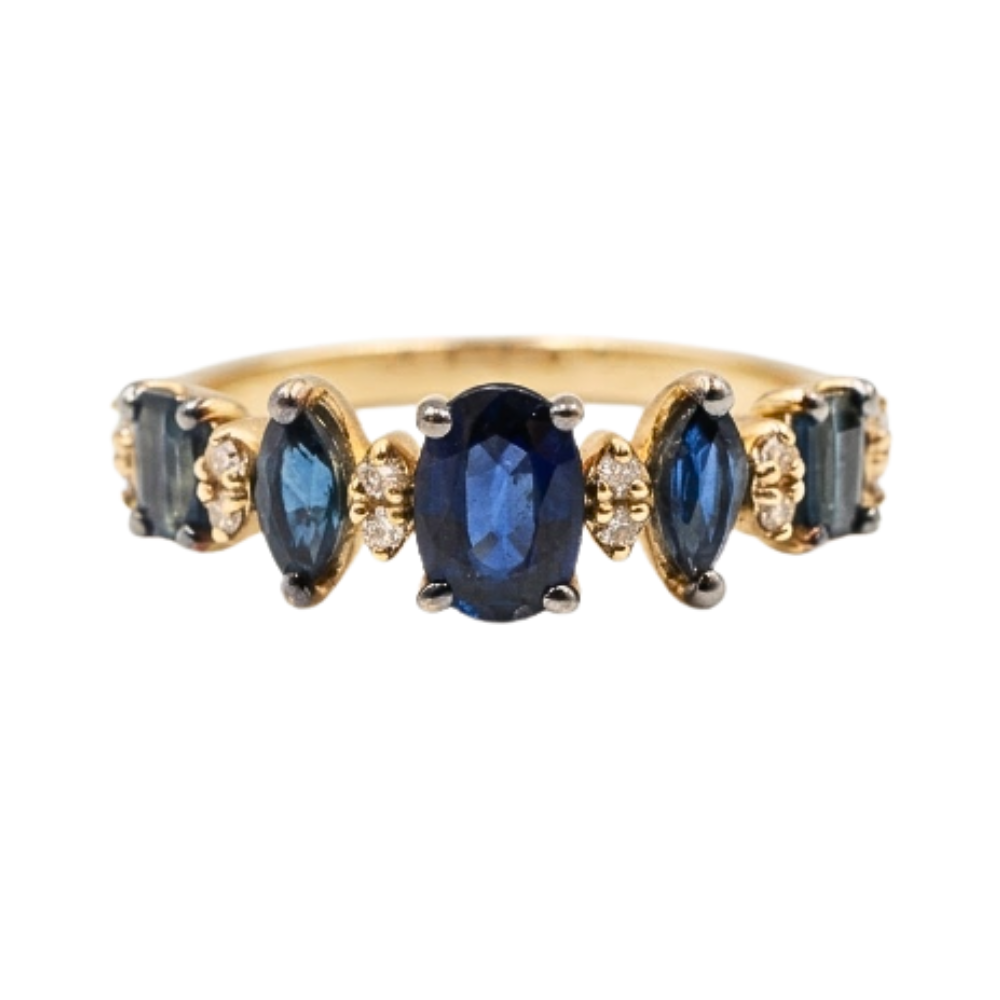 ANILLO ZAFIRO Y DIAMANTES ORO 14K