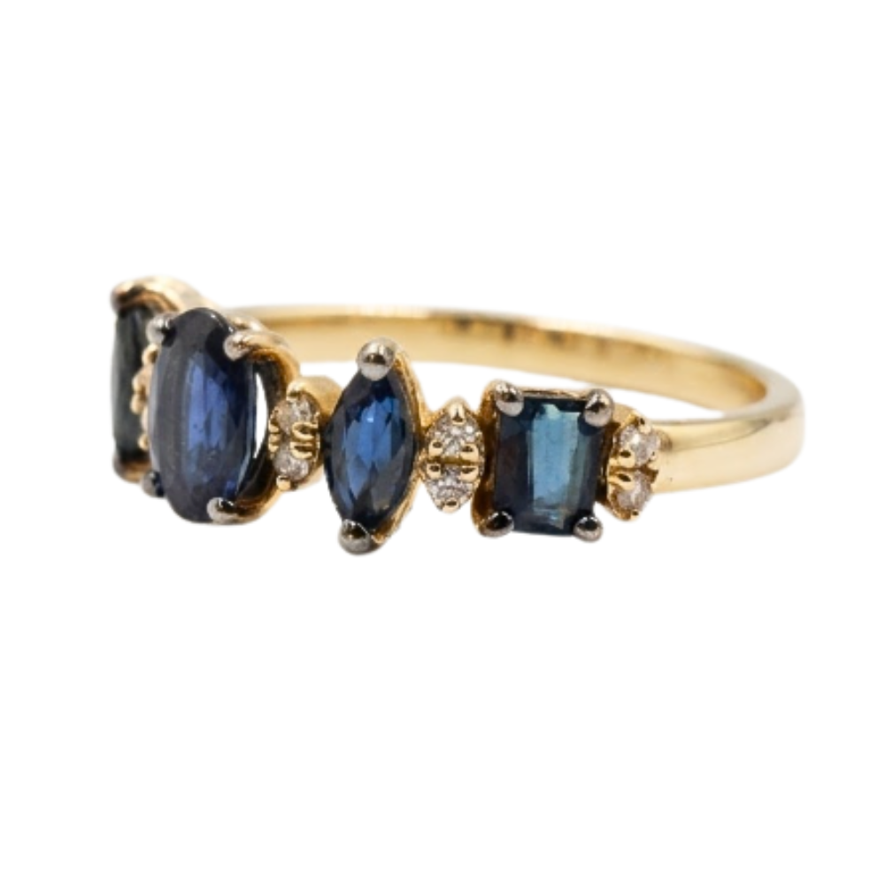 ANILLO ZAFIRO Y DIAMANTES ORO 14K