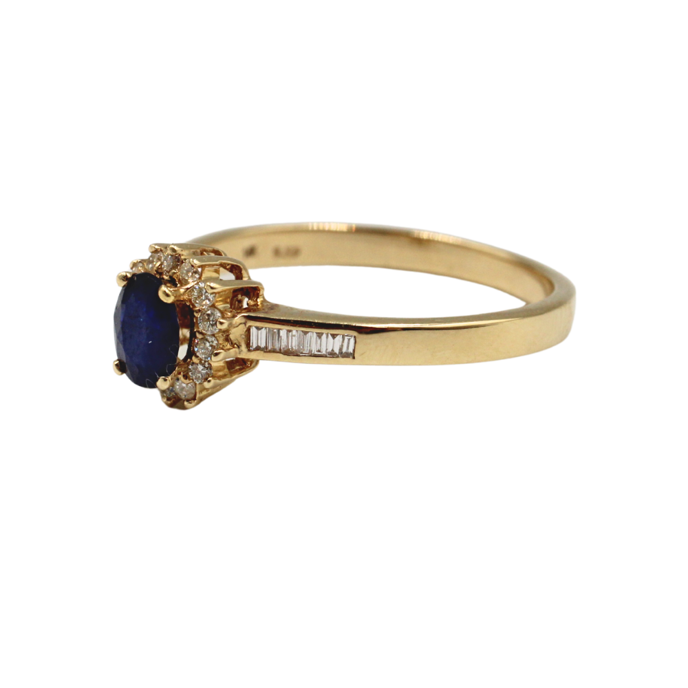 ANILLO ZAFIRO Y DIAMANTES ORO 14K