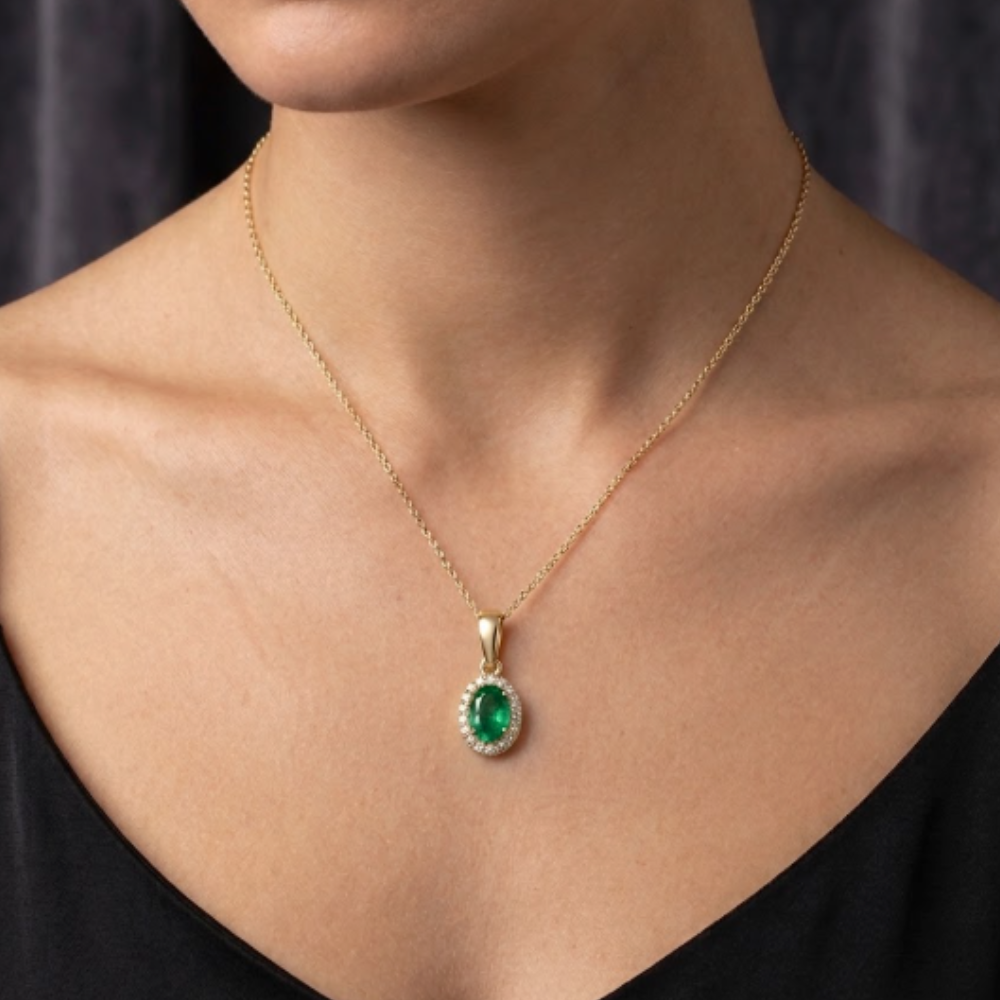 GARGANTILLA ESMERALDA Y DIAMANTES ORO 14K