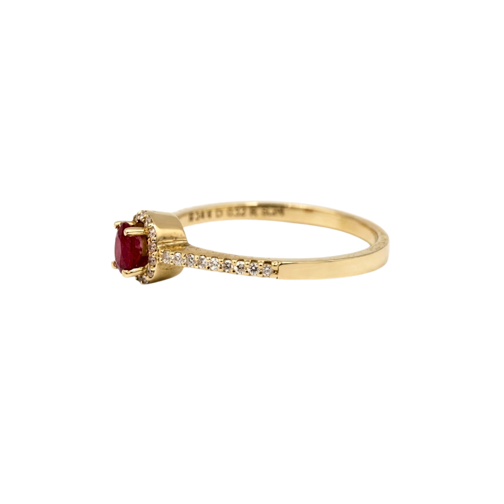 ANILLO RUBÍ Y DIAMANTES ORO 14K