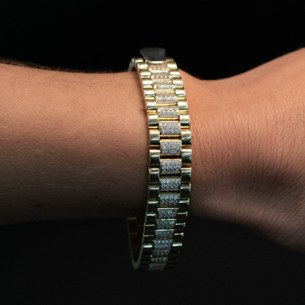 PULSERA AMARILLA CON PIEDAS ZIRCONIAS MARCA DE DISEÑADOR ORO 14K